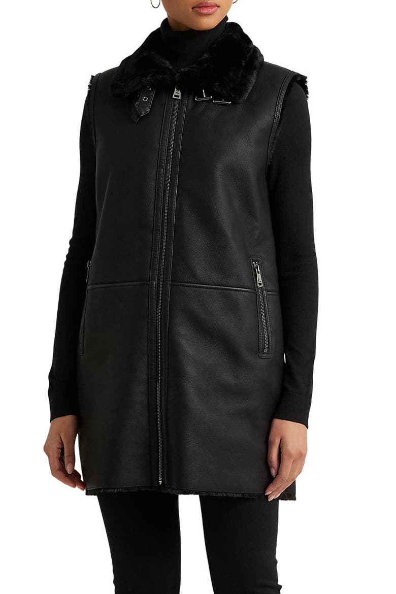 Faux Shearling Vest, Main, color, BLACK