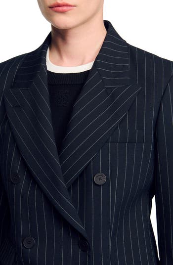 【海外限定】Sandroブレザー☆Stripe double-breasted woven bla Sandro Paris Striped Double-Breasted Blazer | Harrods US