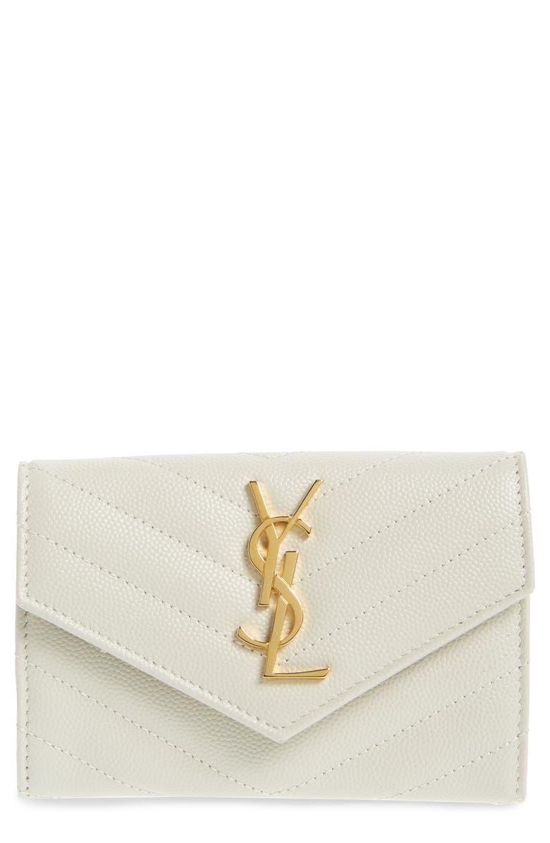 Saint Laurent 'Monogram' Quilted Leather French Wallet, Main, color, Cremasoft