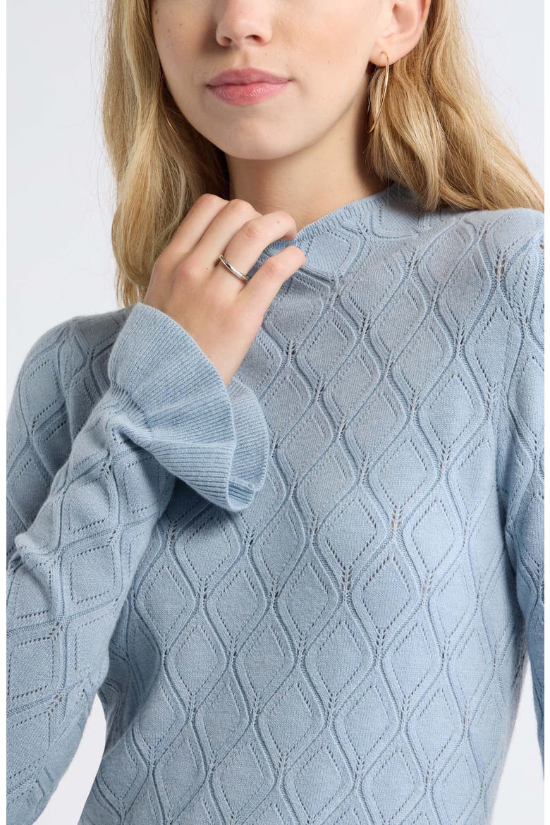 Pointelle High Neck Sweater, Alternate, color, BLUE FOG