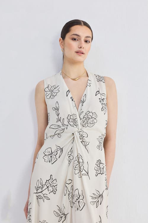 Reistor Front Twist Maxi Dress In Black Florals In Flowers In The Wind