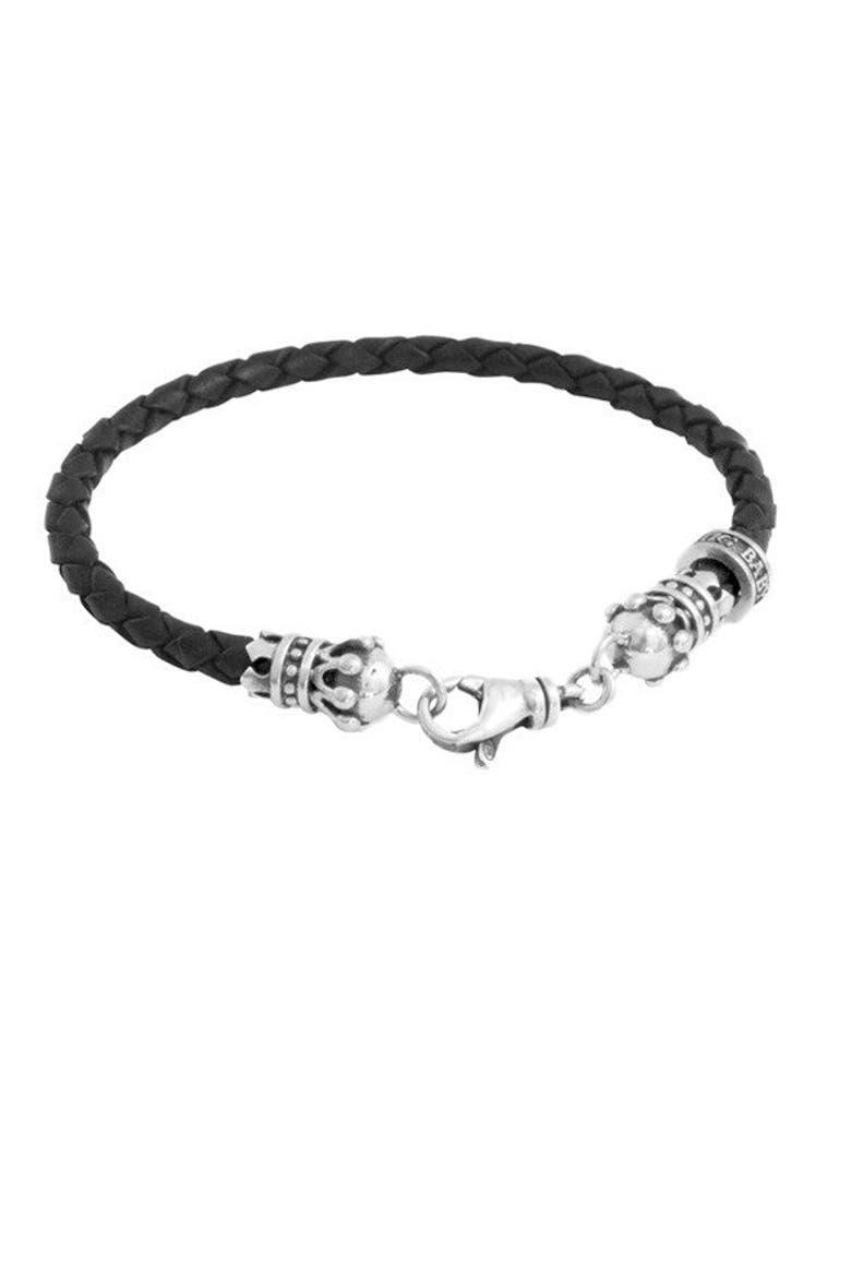 Small Leather Braid with Crowns Bracelet, Main, color, Silver