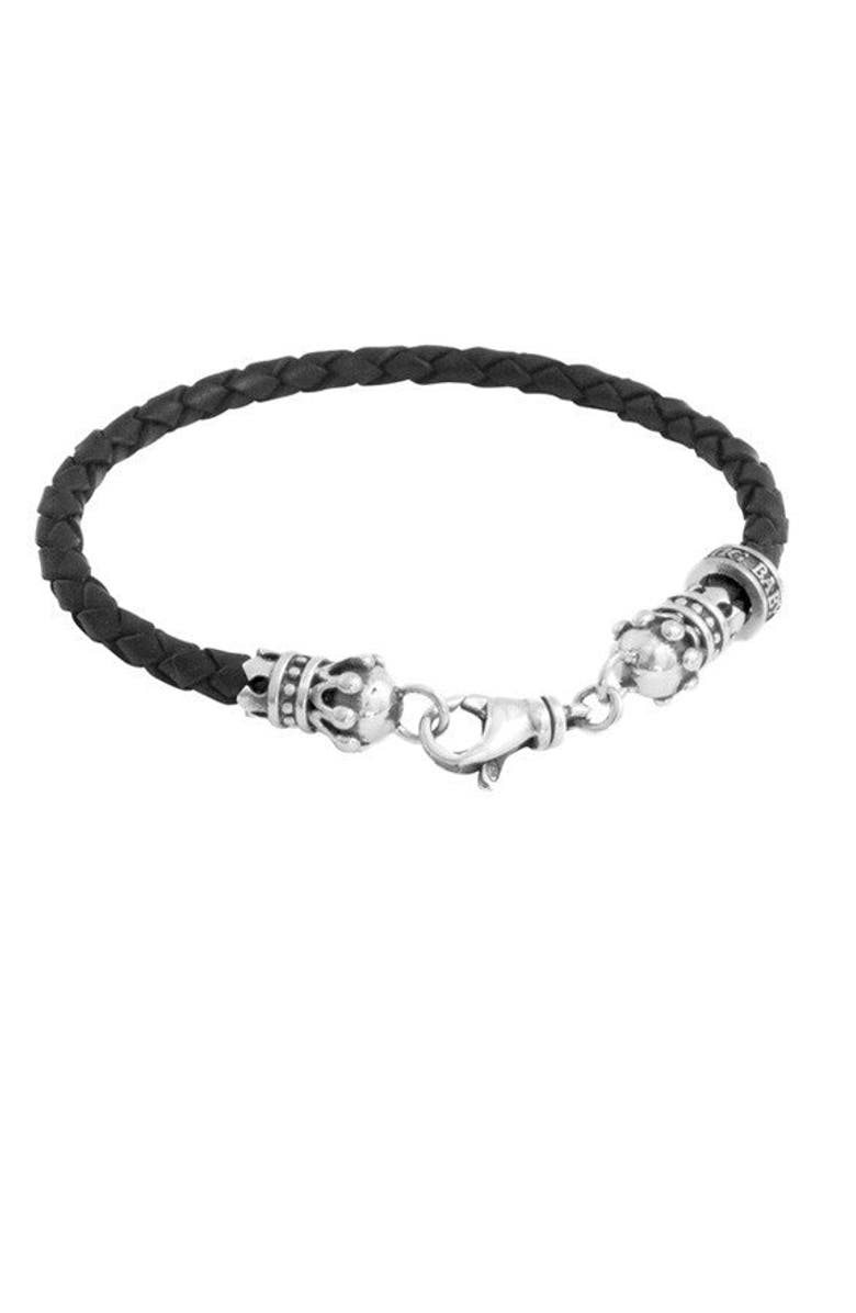 King Baby Studio Small Leather Braid with Crowns Bracelet, Main, color, Silver