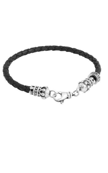 Small Leather Braid with Crowns Bracelet