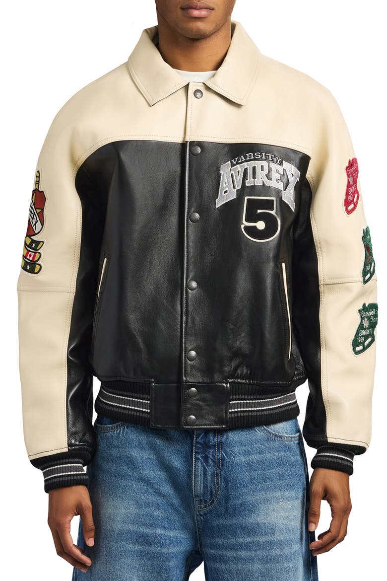 Northwest Wild Bears Leather Jacket, Main, color, BLACK