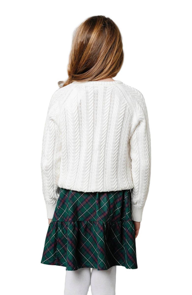 Hope & Henry Girls' Organic Raglan Cable Sweater, Kids, Alternate, color, Soft White Leaf Cable