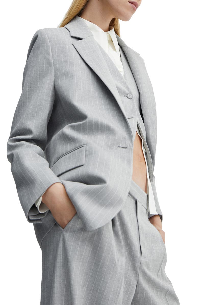 MANGO Pinstripe Jacket, Alternate, color, Medium Heather Grey