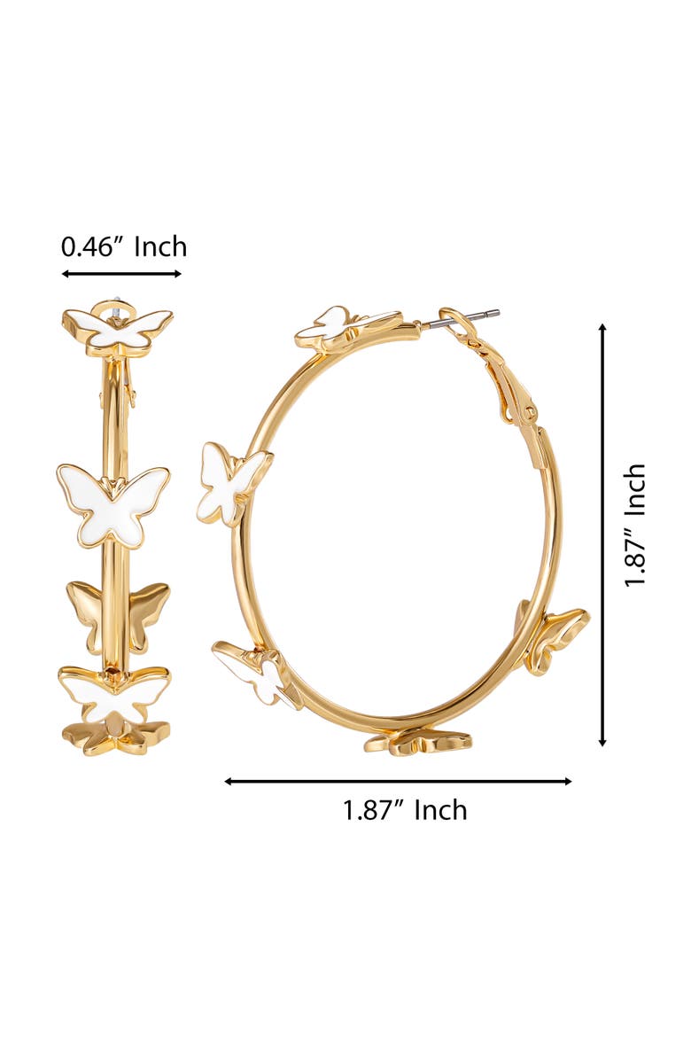 Butterfly Earrings for Women, White Enamel and Gold-Tone Butterfly Hoop Earrings, Alternate, color, Gold tone