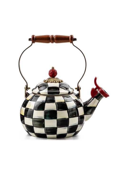 Courtly Check Enameled Steel Whistling Tea Kettle