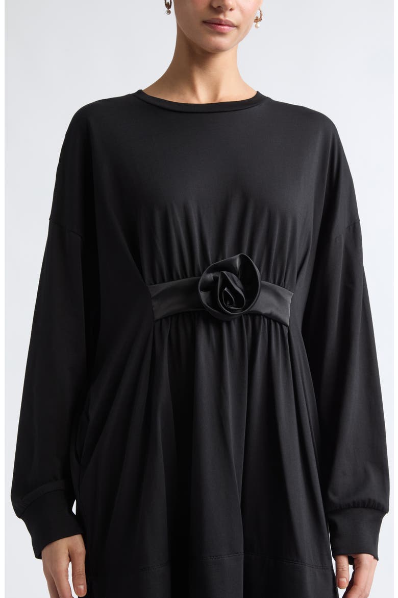 Oversized Gathered Rose Lace Dress, Alternate, color, BLACK/ BLACK