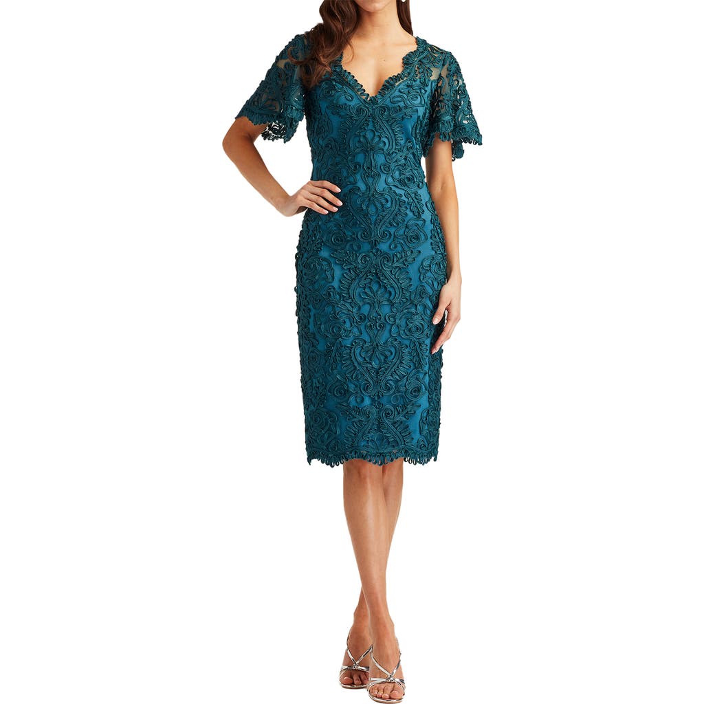 Tadashi Shoji Arnett Embroidered Flutter Sleeve Dress In Blue