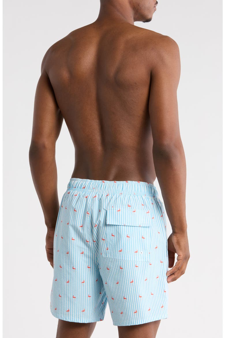 Flamingo Seersucker Swim Trunks, Alternate, color, SKY BLUE COMBO