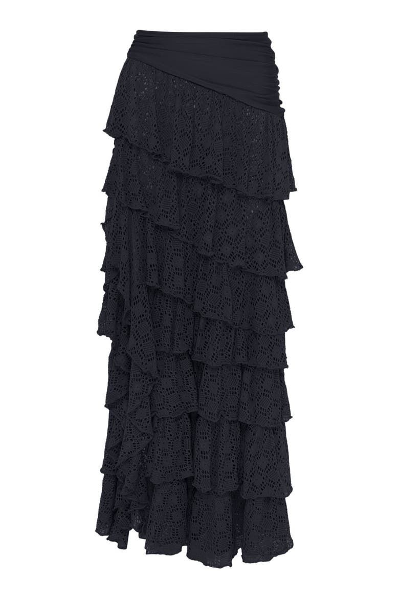 Martina Lycra Ruffle Maxi Skirt, Alternate, color, BLACK
