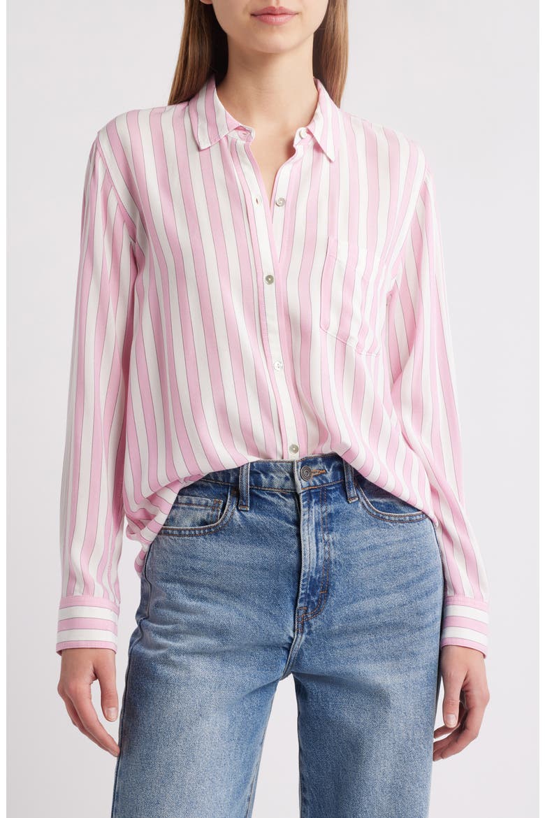 Wren Stripe Button-Up Shirt, Main, color, ROSE BLOOM STRIPE