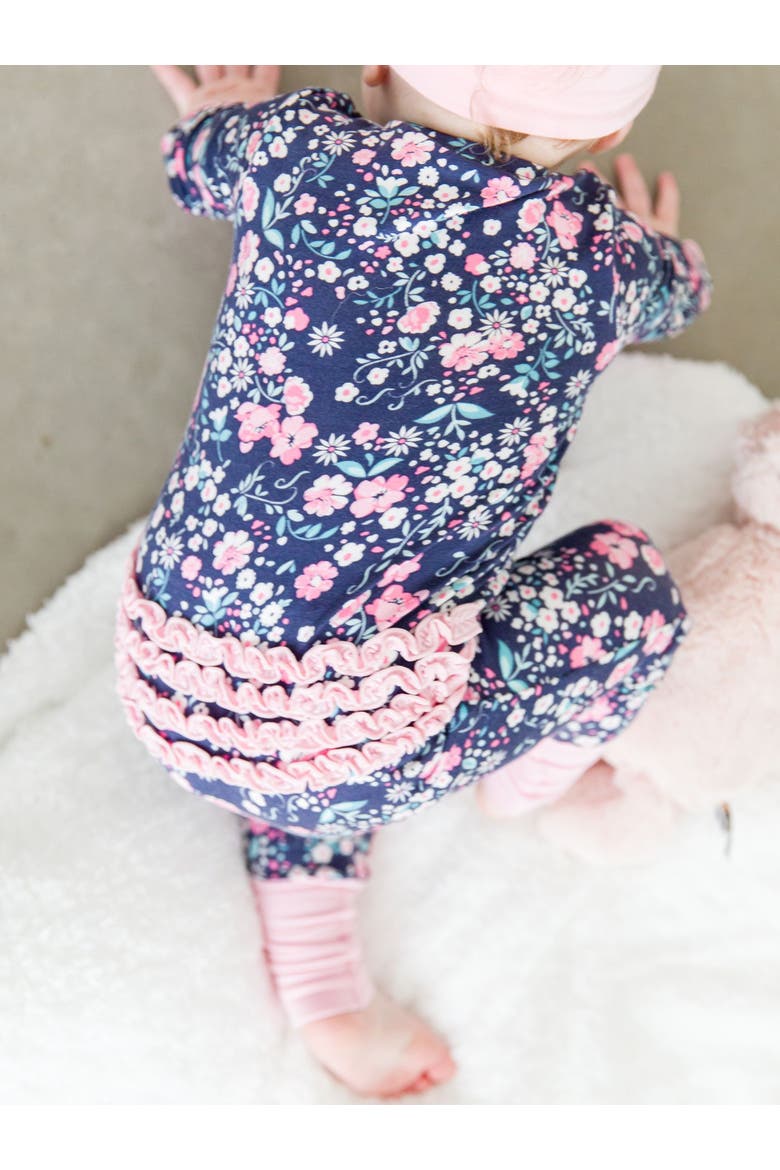 Softsnooze Baby Girls Ruffle One Piece Convertible Pajamas, Alternate, color, Moonlit Meadow
