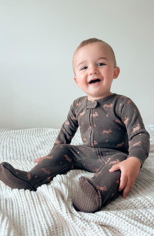 L'ovedbaby Print Fitted One-piece Organic Cotton Footie Pajamas In Black