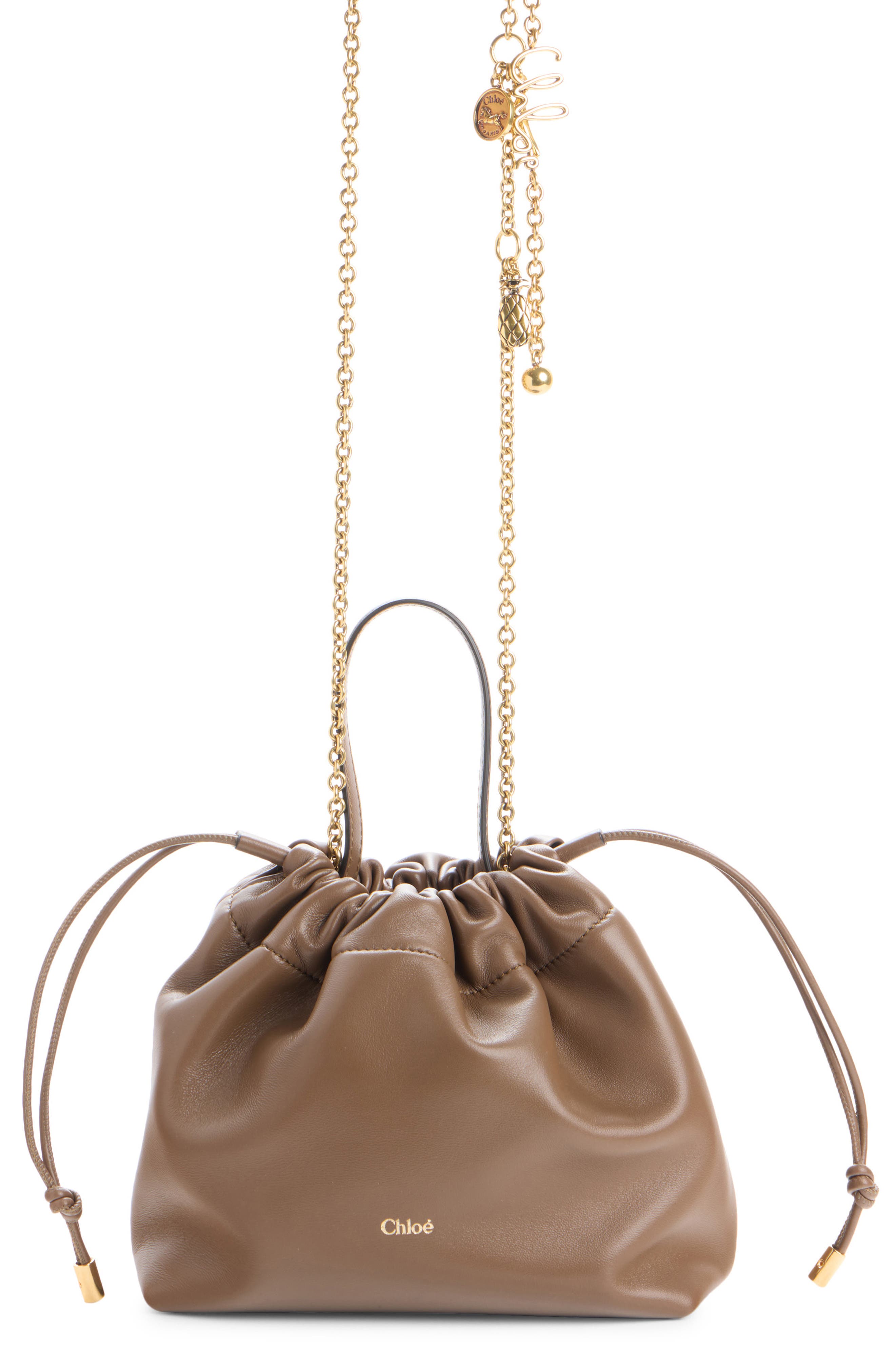 Mini Icons Leather Shoulder Bag, Main, color, SMOKED BROWN