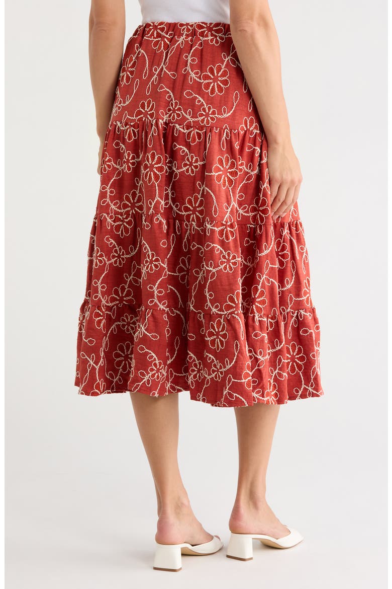 Floral Embroidered Pull-On Skirt, Alternate, color, RUST/ CREAM