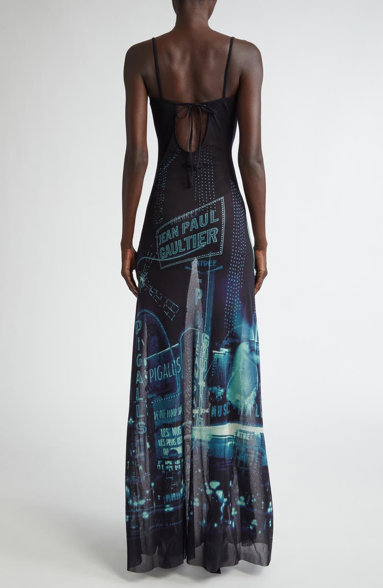 Jean Paul Gaultier City Print Asymmetric Sheer Maxi Dress, Alternate, color, 