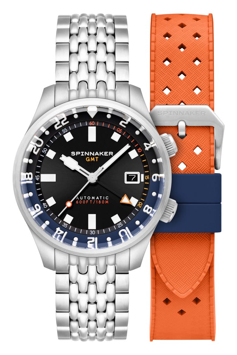 Bradner GMT Automatic Bracelet Watch, 42mm, Main, color, BLACK