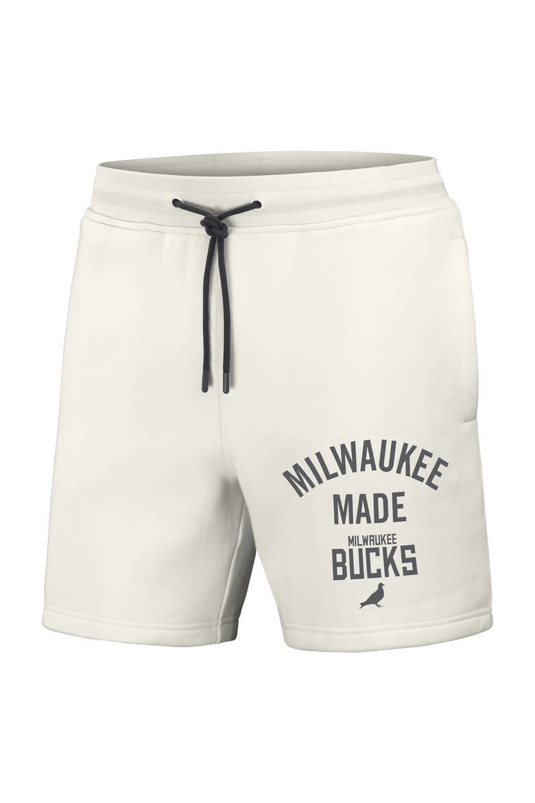 Men's NBA x Staple Cream Milwaukee Bucks Heavyweight Fleece Shorts, Alternate, color, Cream