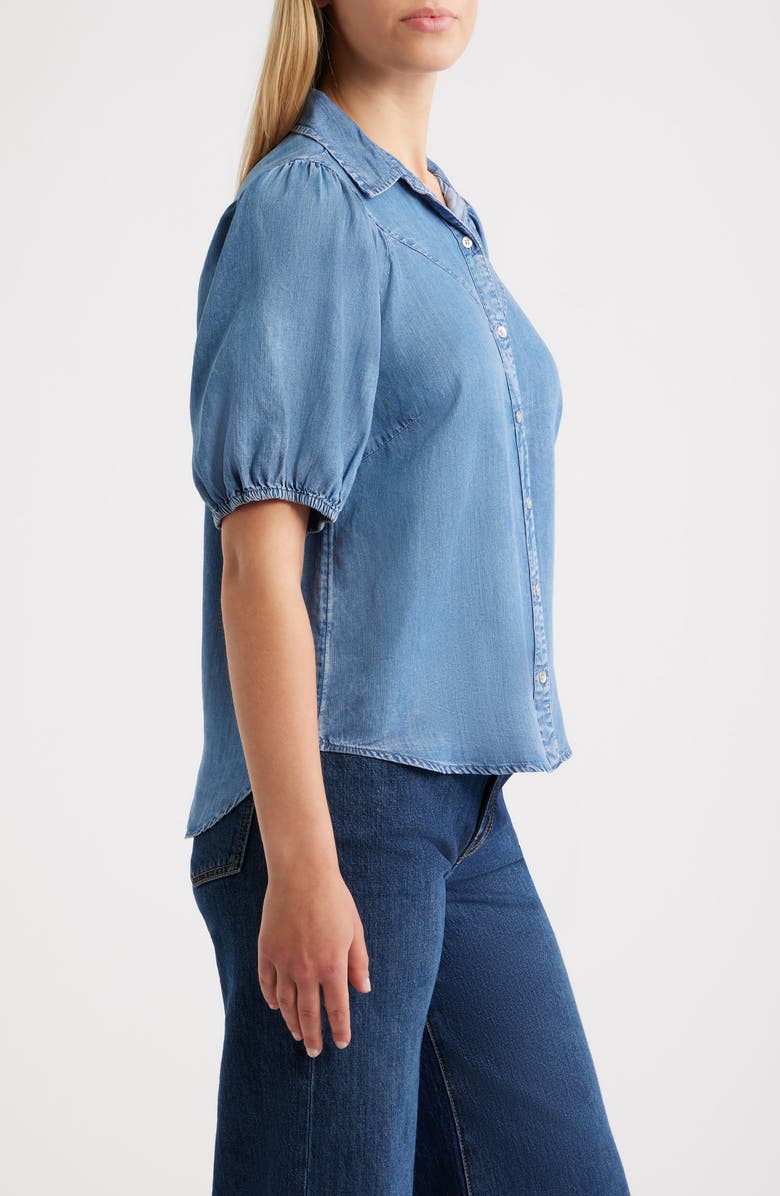 beachlunchlounge Lida Short Sleeve Denim Button-Up Shirt, Alternate, color, Medium Wash