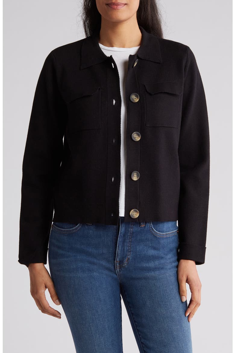 Collar Button Front Cardigan, Main, color, BLACK