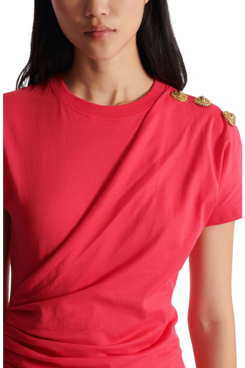 Draped T-shirt with buttons, Alternate, color, pink