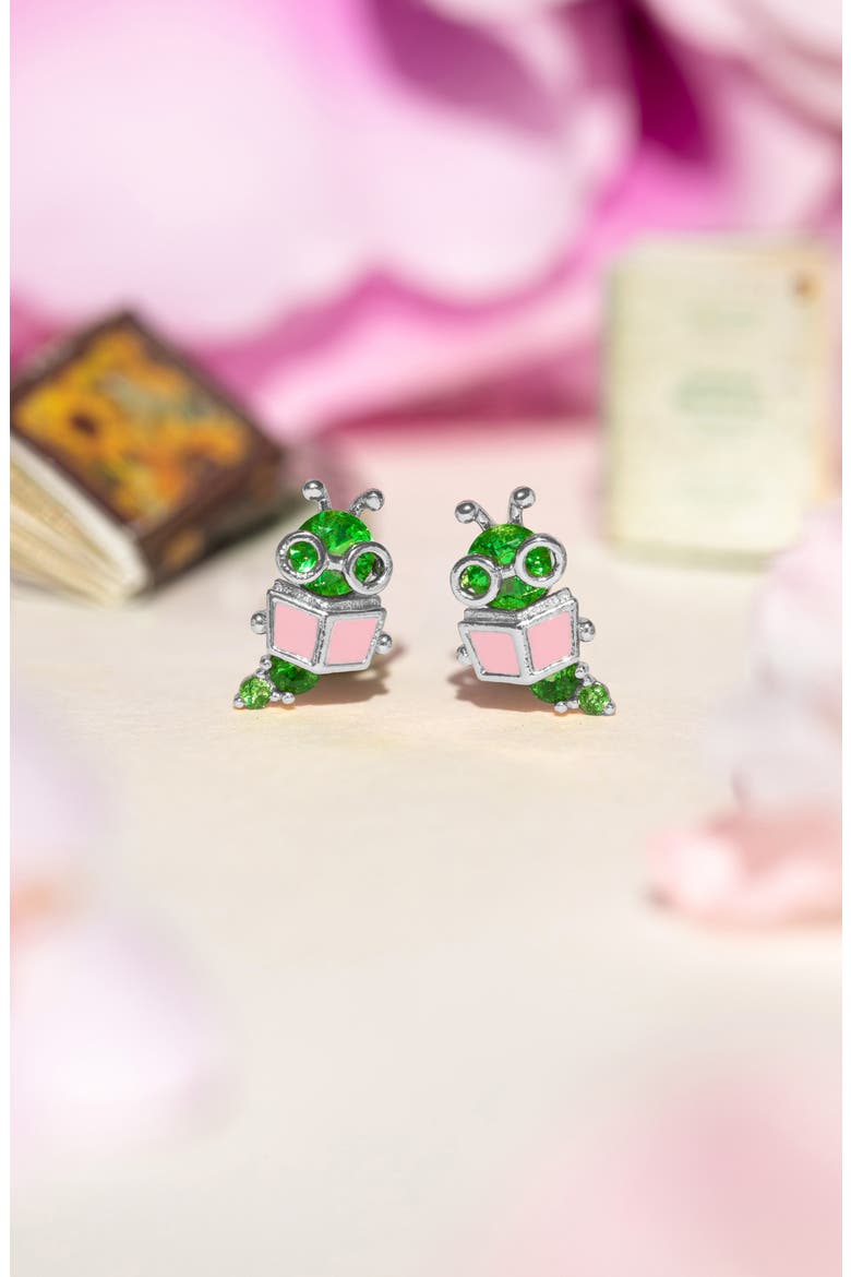 Bookworm Stud Earrings, Alternate, color, SILVER