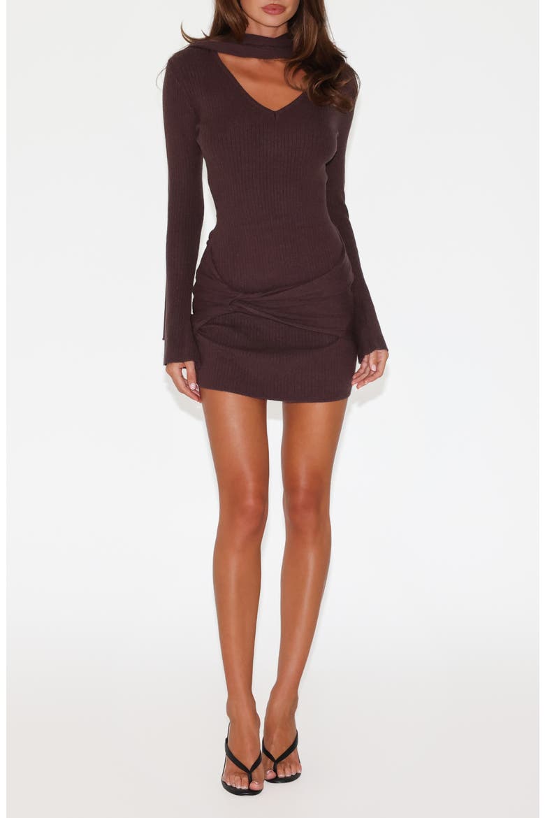 Renner Long Sleeve Sweater Minidress & Scarf Set, Main, color, CHOCOLATE BROWN