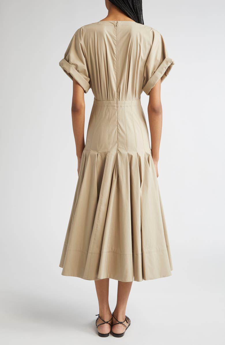 Proenza Schouler Ciara Pintuck Stretch Poplin Fit & Flare Midi Dress, Alternate, color, Khaki