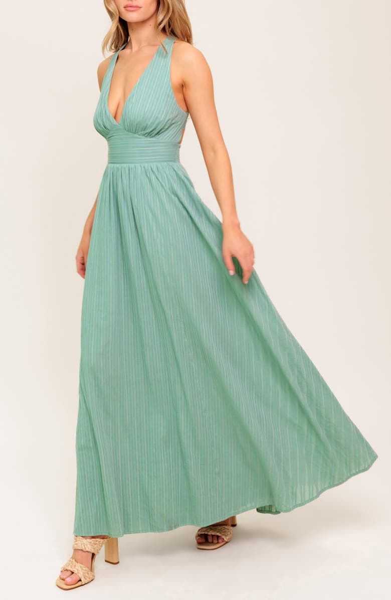 FLYING TOMATO Plunge Neck Maxi Dress, Alternate, color, Sage