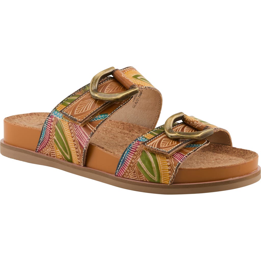 L'artiste By Spring Step Glaze Platform Slide Sandal In Tan Multi