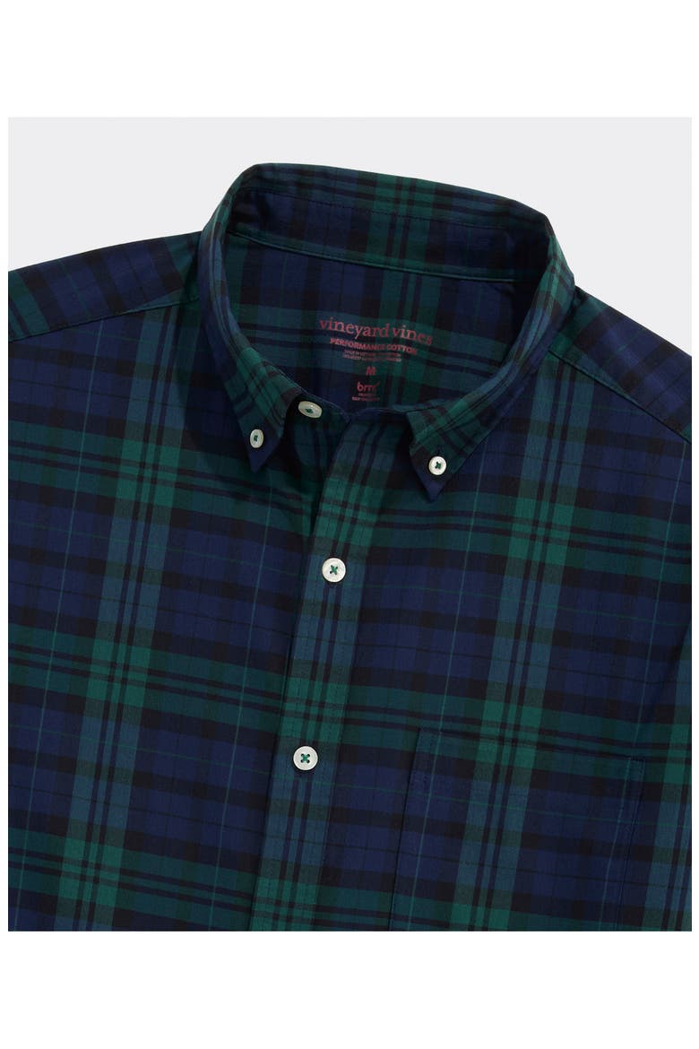 Noel Blackwatch Plaid Performance Cotton Button Down Shirt, Alternate, color, JET BLACK BLACKWATCH