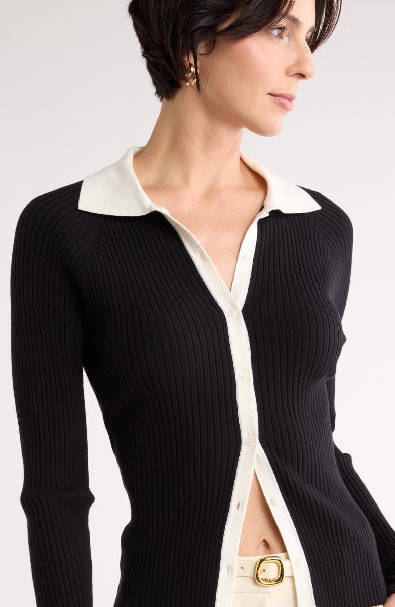NORDSTROM RACK Raglan Polo Cardigan, Alternate, color, Black- Ivory Tofu Combo
