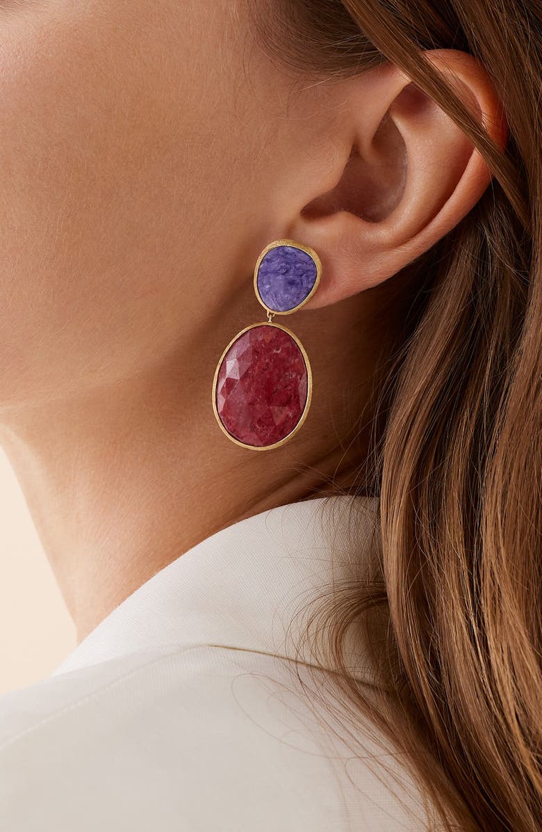 Marco Bicego Lunaria Charoite & Thulite Drop Earrings, Alternate, color, Gold