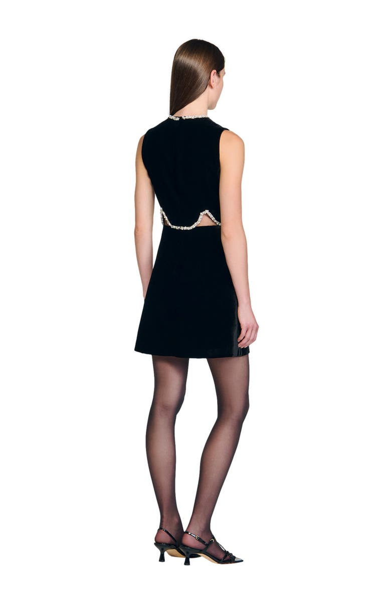 SANDRO Short velvet dress with cutouts, Alternate, color, Black
