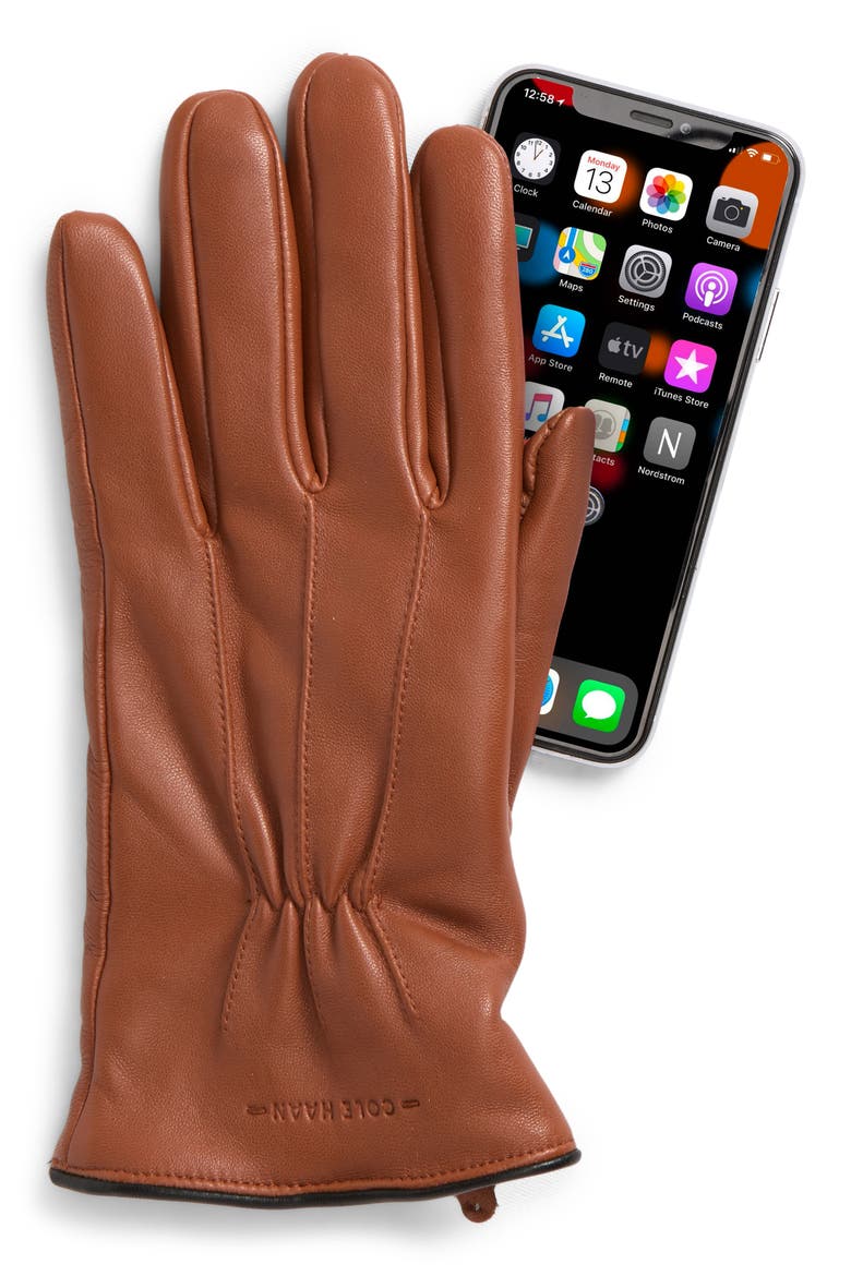 Touchscreen Compatible Leather Gloves, Alternate, color, BRITISH TAN