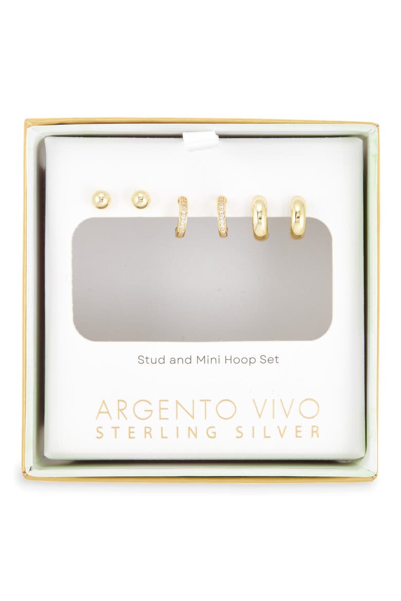 Pack of 3 Assorted Stud & Hoop Earrings, Main, color, GOLD