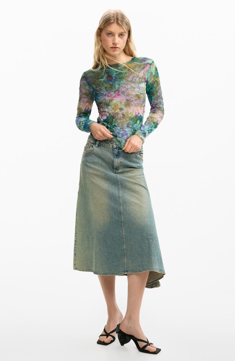 Desigual Crinkle Long Sleeve Crop Top, Alternate, color,