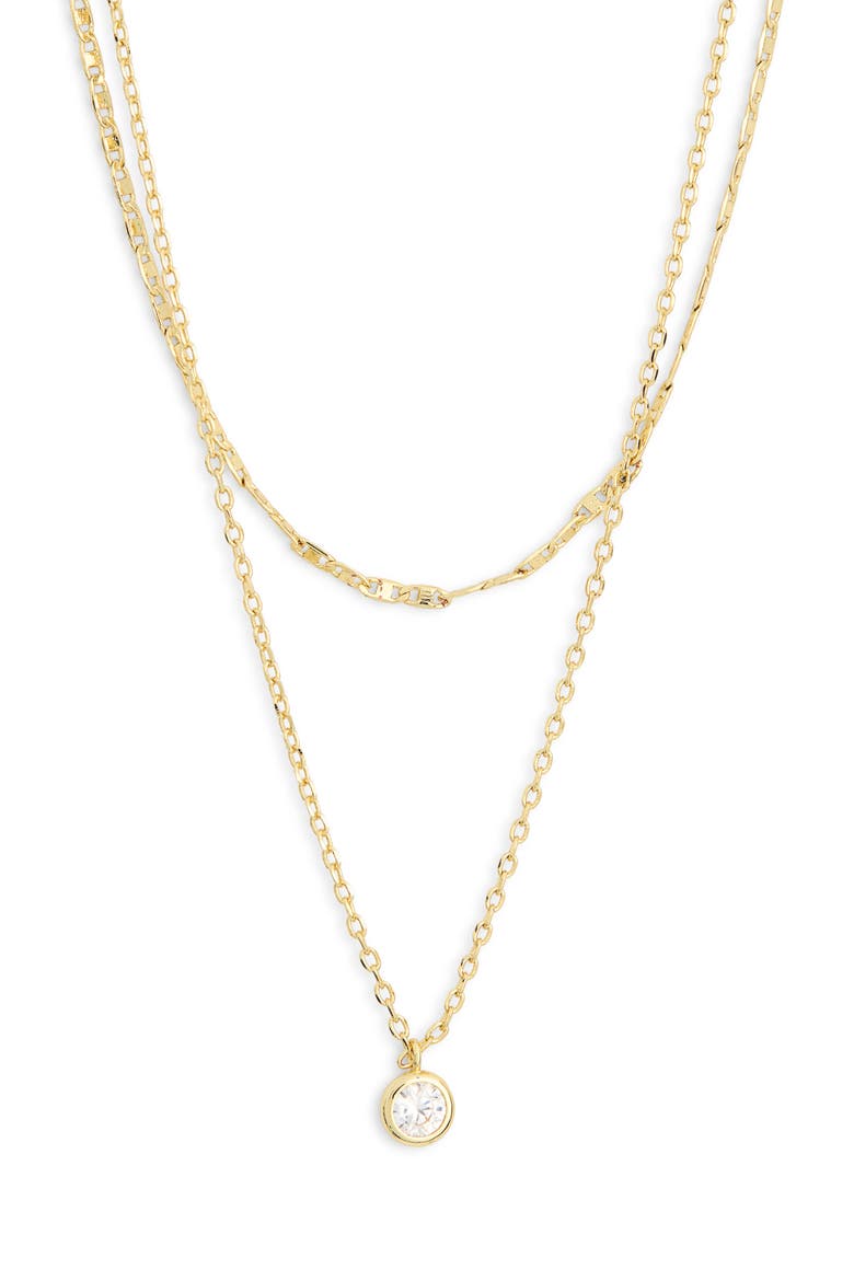 Bezel Cubic Zirconia Pre Layered Necklace, Alternate, color, GOLD
