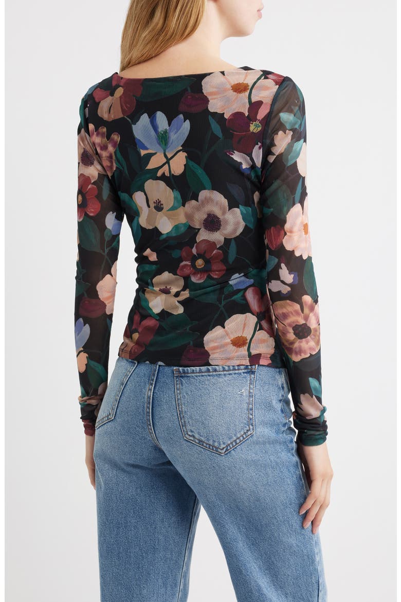 Cariad Long Sleeve Mesh Top, Alternate, color, BLACK ANDALUSIA PRINT