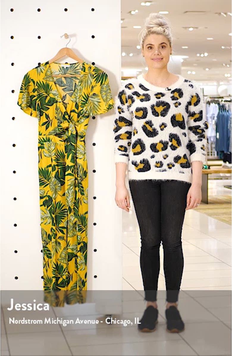 Tropical Palm Print Wrap Jumpsuit, sales video thumbnail