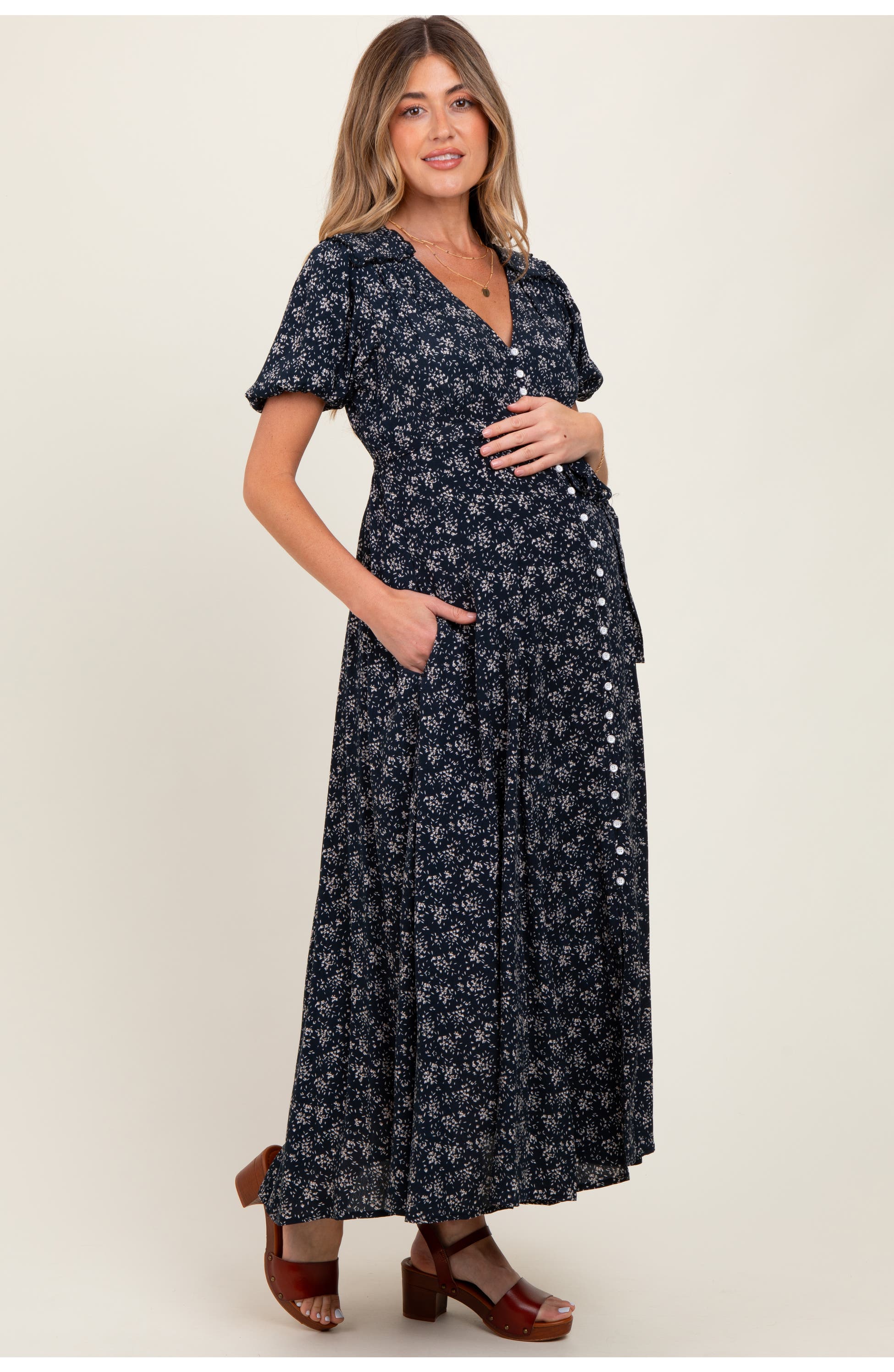 Floral Button Down Maternity Dress