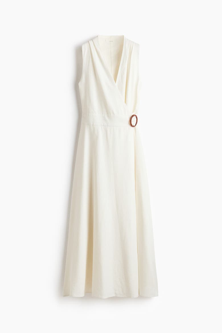 Linen-blend Wrap Dress, Alternate, color, Cream