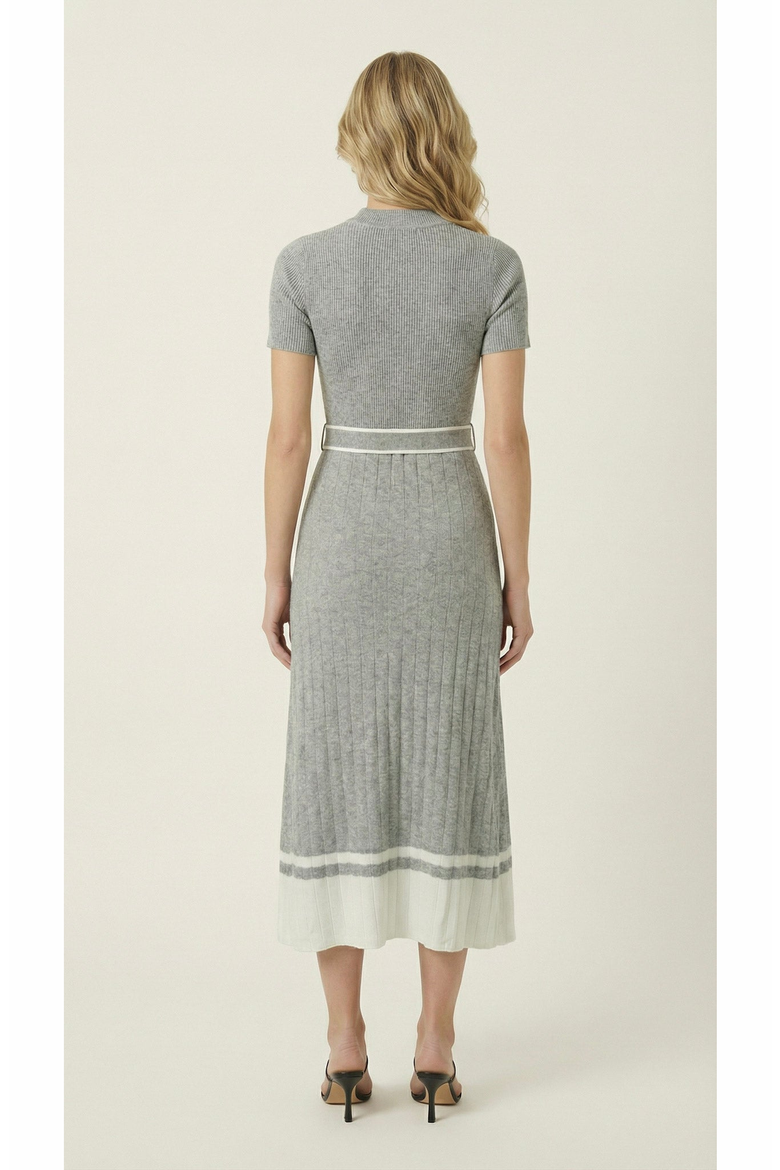 Ribbed Knit Tie Waist Midi Dress, Alternate, color, Heather Grey