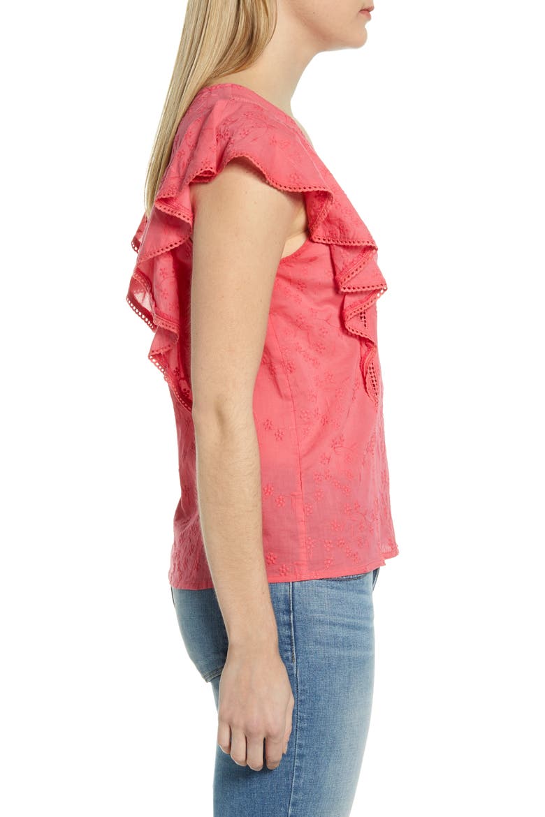 Embroidered Ruffle Top, Alternate, color, RED CHATEAUX