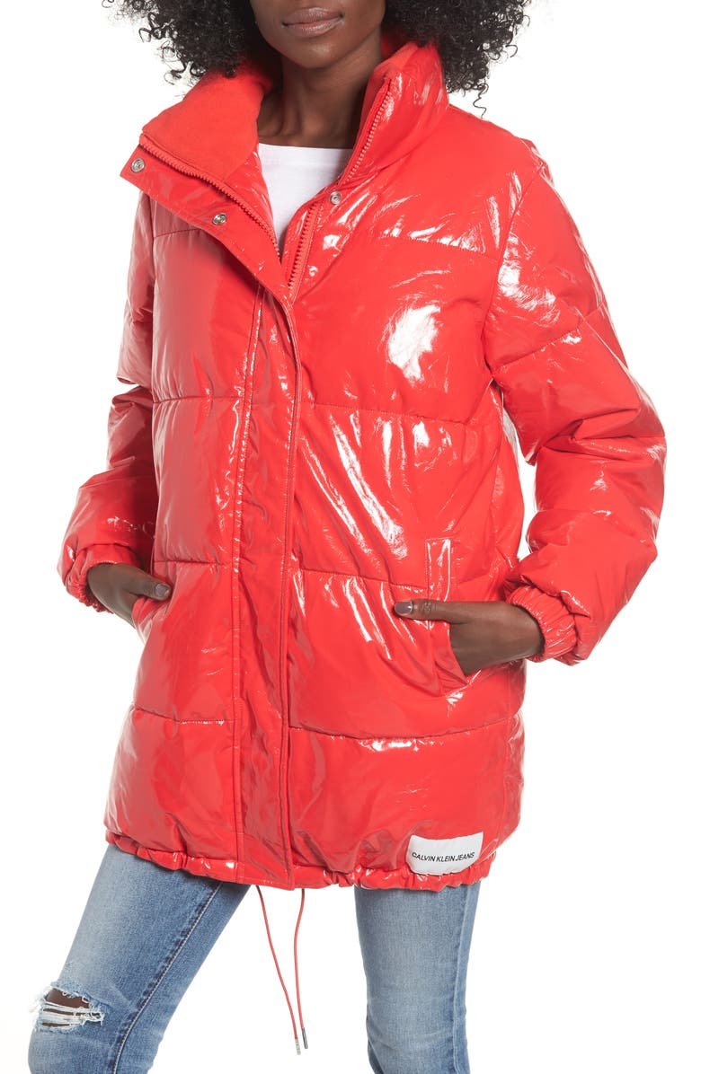 Calvin Klein Jeans Glossy Puffer Jacket, Alternate, color,