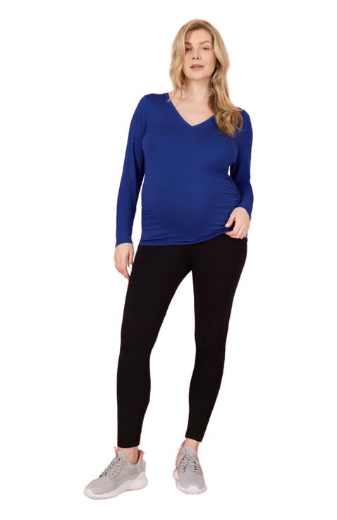 V-Neck Side-Ruched Maternity Long Sleeve Tee