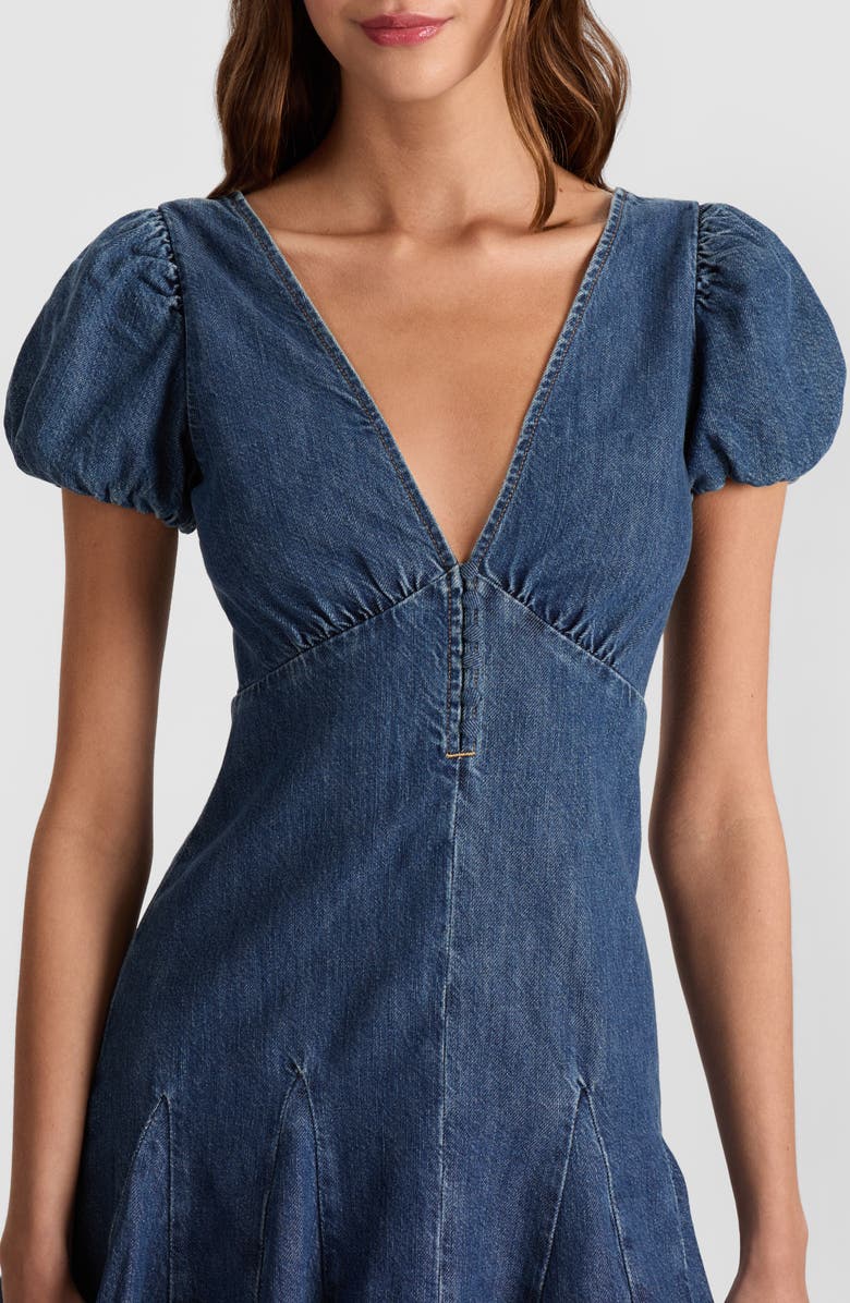 Alice + Olivia Fara Puff Sleeve Denim Minidress, Alternate, color, Cambria Vintage